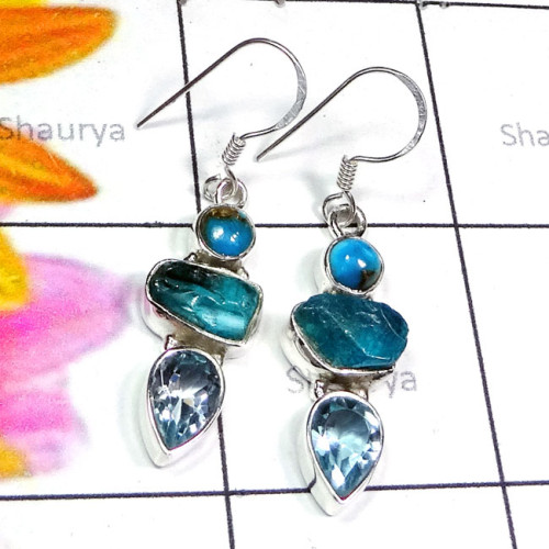 Blue Topaz C - SDE852-925 Exclusive Silver Mix Semiprecious Gemstone Earring