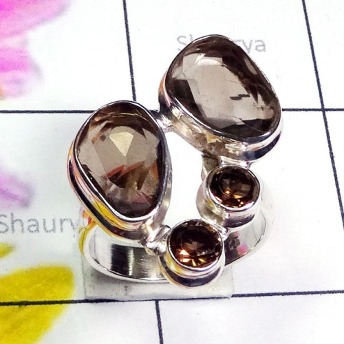 Smokey B - SDR862-Genuine Cut Gemstone Made in 925 Silver Wholesale Ring