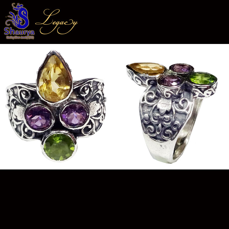 Multi Cut Gemstone B - FBJ981-Genuine Cut Gemstone Made in 925 Silver Oxidised Filigree Multi Cut Gemstone B - FBJ981-Genuine Cut Gemstone Made in 925 Silver Oxidised Filigree