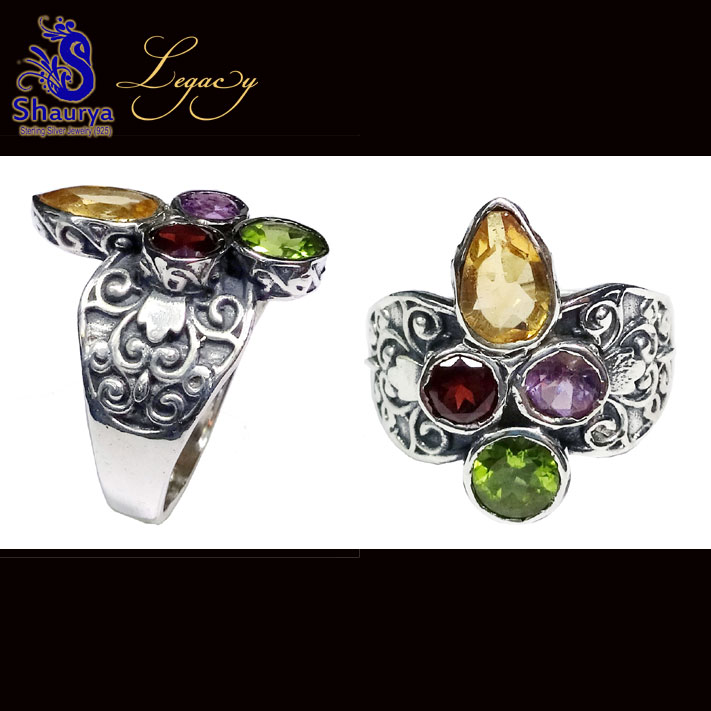 Multi Cut Gemstone C - FBJ981-Genuine Cut Gemstone Made in 925 Silver Oxidised Filigree Multi Cut Gemstone C - FBJ981-Genuine Cut Gemstone Made in 925 Silver Oxidised Filigree