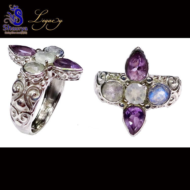Multi Cut Gemstone F - FBJ981-Genuine Cut Gemstone Made in 925 Silver Oxidised Filigree Multi Cut Gemstone F - FBJ981-Genuine Cut Gemstone Made in 925 Silver Oxidised Filigree