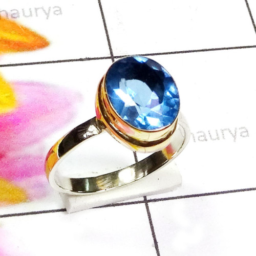 Blue Hydro Glass O - STR975-Multi Cut Glass n Rough Gemstone 925 Silver with Brass Tw Blue Hydro Glass O - STR975-Multi Cut Glass n Rough Gemstone 925 Silver with Brass Tw