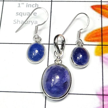 Tanzanite C - BZS995-Semiprecious Cab Gemstone 925 Plain Silver Handmade Earri