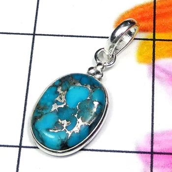 Blue Copper Turquoise I - BPS985-925 Sterling Silver Genuine Gemstone Bezel Pendant Blue Copper Turquoise I - BPS985-925 Sterling Silver Genuine Gemstone Bezel Pendant