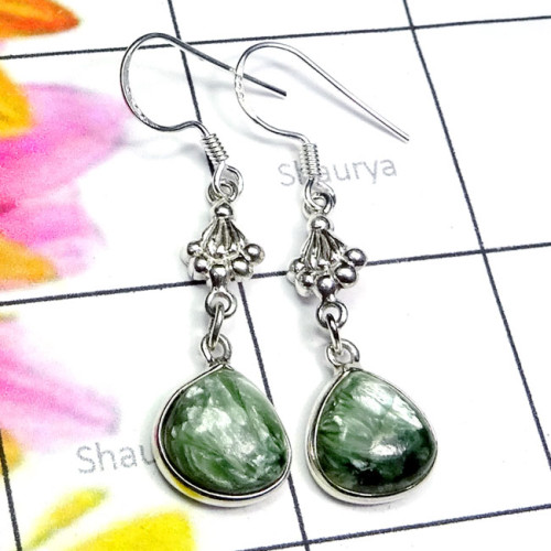 Seraphinite B - BZE947-925 Sterling Silver Seraphinite Cab New Design Trendy Bej
