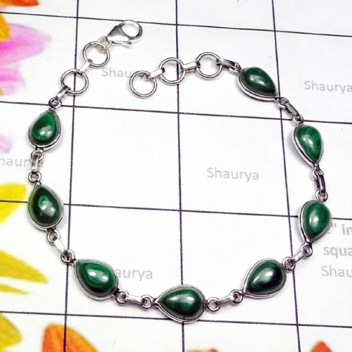 Malachite O - SBB931-Cab Malachite Made in 925 Superior Silver Lightweight Bez