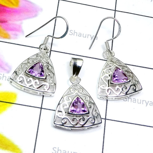 Amethyst O - NDS959-Cut Amethyst, Peridot, Citrine, Garnet, 925 Silver Manufa