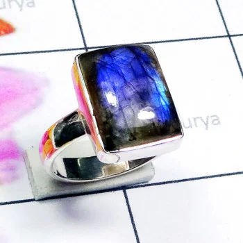 Labradorite cab D - PSR924-925 Plain Silver Cab Gemstone Stunning Ring