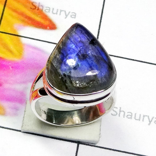 Labradorite cab E - PSR924-925 Plain Silver Cab Gemstone Stunning Ring