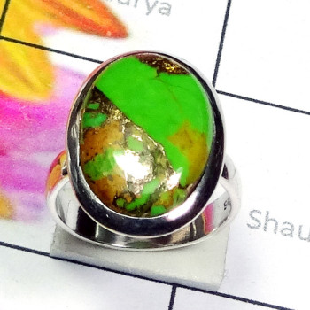 Green copper Turquoise F - PSR923-Semiprecious Cab Gemstone with 925 Sterling Silver Trendy