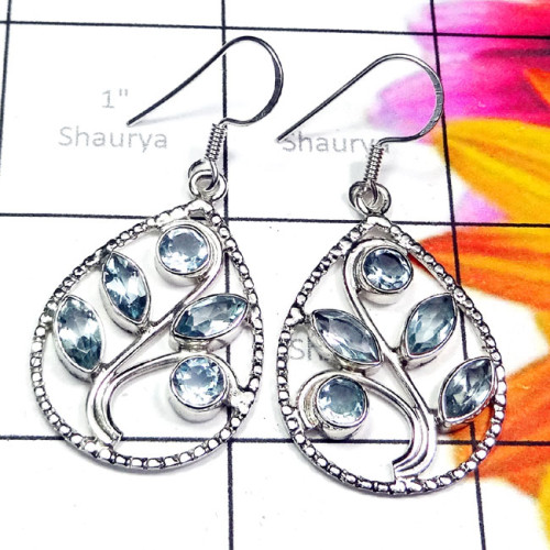 Blue Topaz A - SDE844-Exclusive 925 Silver with Genuine Gemstone Handmade Desig