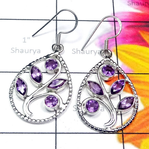 Amethyst O - SDE844-Exclusive 925 Silver with Genuine Gemstone Handmade Desig
