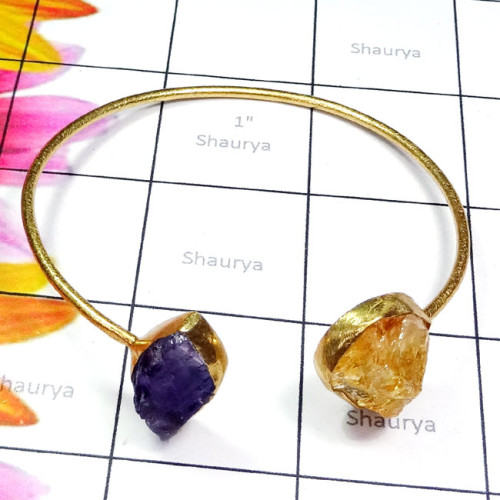 Citrine n Amethyst Rough A - RGP983-Multi Rough Gemstone Made in 925 Silver Gold Plated Matt 