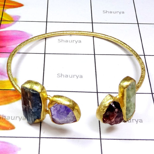 Amethyst, Kynite, Garnet Rough B - RGP983-Multi Rough Gemstone Made in 925 Silver Gold Plated Matt 
