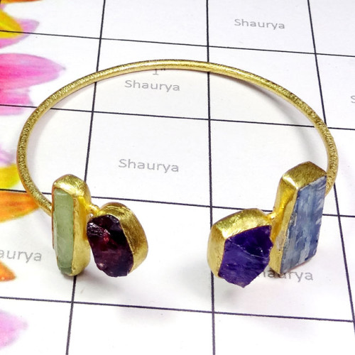 Amethyst, Kynite, Garnet Rough C - RGP983-Multi Rough Gemstone Made in 925 Silver Gold Plated Matt 
