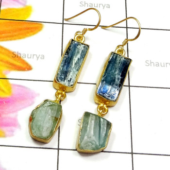 Kynite Rough C - RGE979-Rough Gemstone 925 Silver Gold Plated Handmade Earring Kynite Rough C - RGE979-Rough Gemstone 925 Silver Gold Plated Handmade Earring
