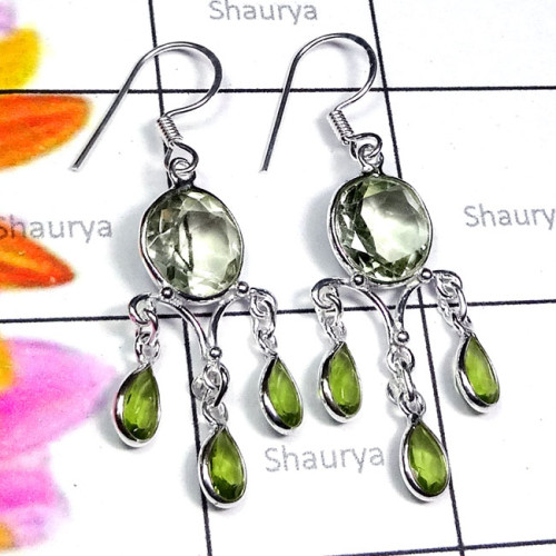 Green Amethyst A - BZE939-Malachite, Crystal, Peridot, Labradorite, 925 Plain Silve