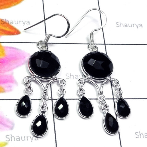 Black Onyx D - BZE939-Malachite, Crystal, Peridot, Labradorite, 925 Plain Silve