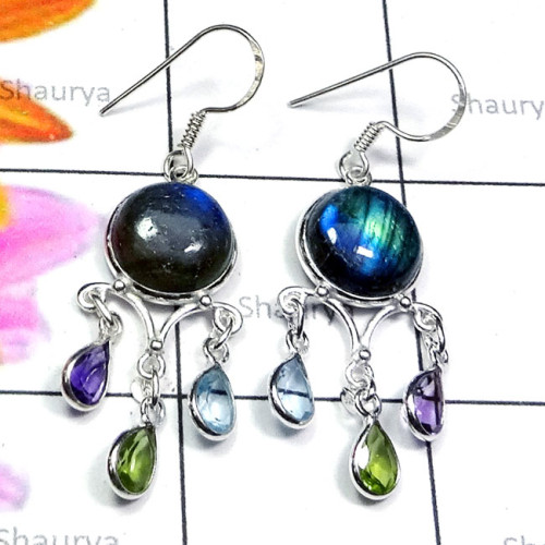 Labradorite E - BZE939-Malachite, Crystal, Peridot, Labradorite, 925 Plain Silve
