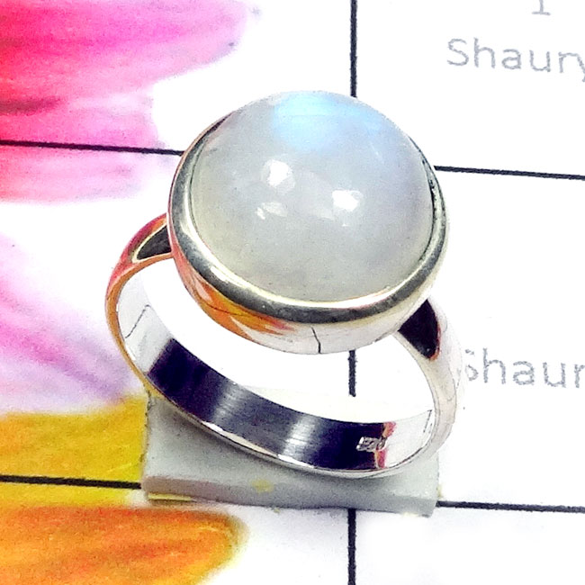 Rainbow B - PSR920-Cab Rainbow Moonstone Made in 925 Silver Elegant Ring