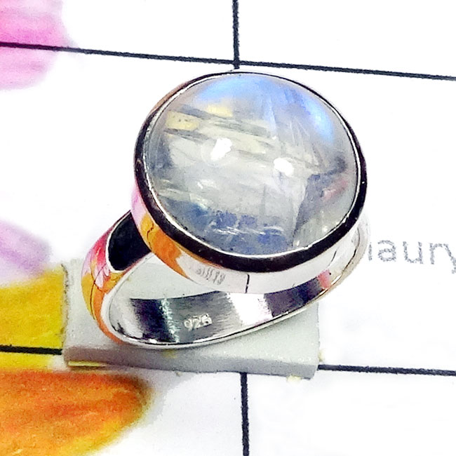 Rainbow D - PSR920-Cab Rainbow Moonstone Made in 925 Silver Elegant Ring
