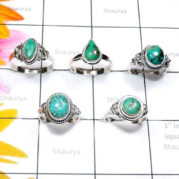 Tibet Turquoise B - RBS985-Tibet Turquoise 925 Silver Manufacturer 5 Pcs Baby Ring Tibet Turquoise B - RBS985-Tibet Turquoise 925 Silver Manufacturer 5 Pcs Baby Ring