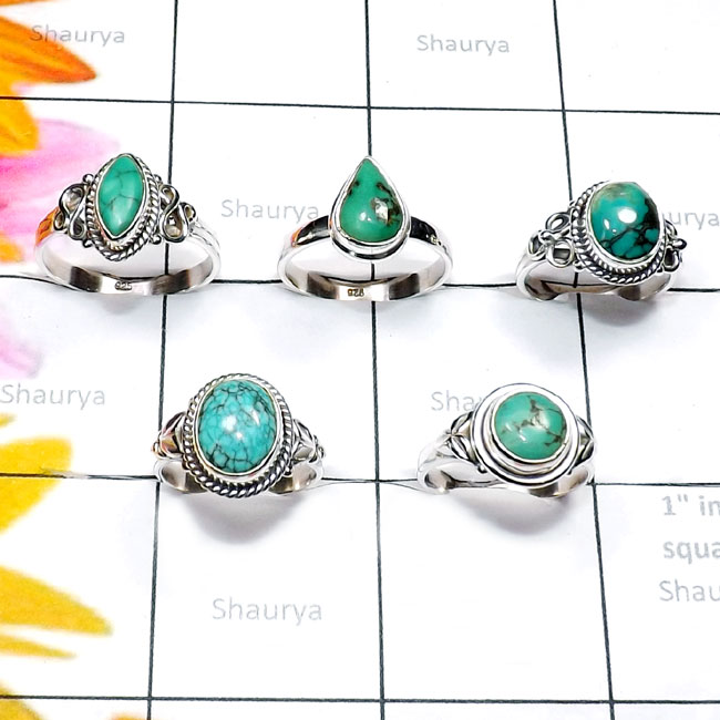 Tibet Turquoise B - RBS985-Tibet Turquoise 925 Silver Manufacturer 5 Pcs Baby Ring Tibet Turquoise B - RBS985-Tibet Turquoise 925 Silver Manufacturer 5 Pcs Baby Ring