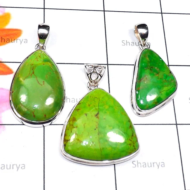 Green Turquoise B - SGT996-925 Sterling Silver Cab Green Turquoise 3 Pcs Stunning Wh Green Turquoise B - SGT996-925 Sterling Silver Cab Green Turquoise 3 Pcs Stunning Wh