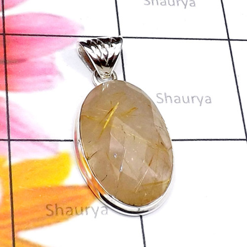 Golden Rutile A - GRT991-925 Exclusive Silver Golden Rutile Chaker Cut Trendy Pend