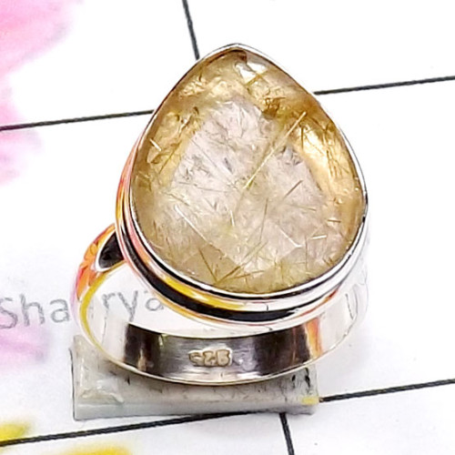 Golden Rutile A - GRT990-Cut Golden Rutile 925 Exclusive Silver Plain Ring