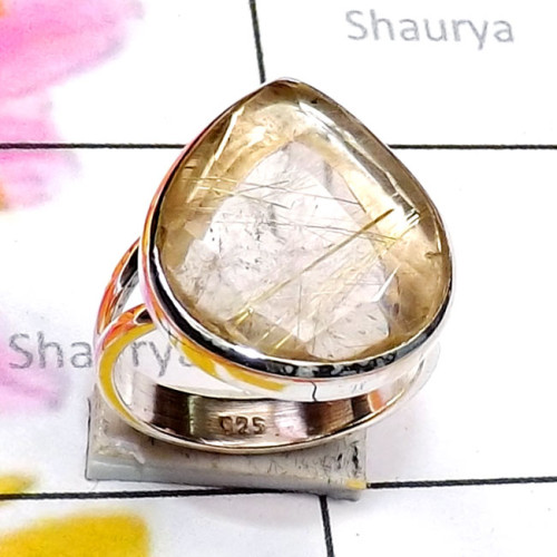 Golden Rutile B - GRT990-Cut Golden Rutile 925 Exclusive Silver Plain Ring