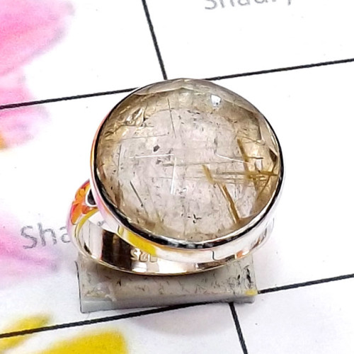 Golden Rutile C - GRT990-Cut Golden Rutile 925 Exclusive Silver Plain Ring