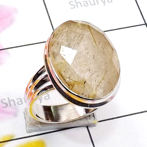 Golden Rutile D - GRT990-Cut Golden Rutile 925 Exclusive Silver Plain Ring