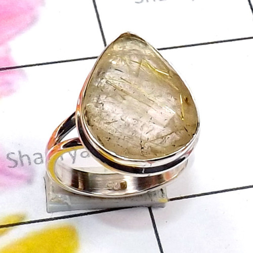 Golden Rutile E - GRT990-Cut Golden Rutile 925 Exclusive Silver Plain Ring