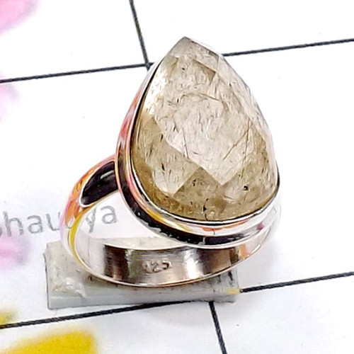 Golden Rutile F - GRT990-Cut Golden Rutile 925 Exclusive Silver Plain Ring