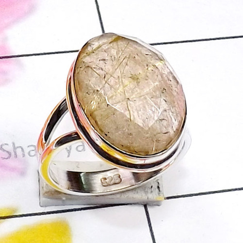Golden Rutile O - GRT990-Cut Golden Rutile 925 Exclusive Silver Plain Ring