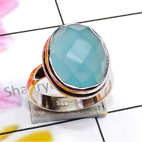 Chalcedony Chaker Cut A - PSR919-Superior 925 Silver with Chaker Cut Chalcedony Plain Ring Chalcedony Chaker Cut A - PSR919-Superior 925 Silver with Chaker Cut Chalcedony Plain Ring