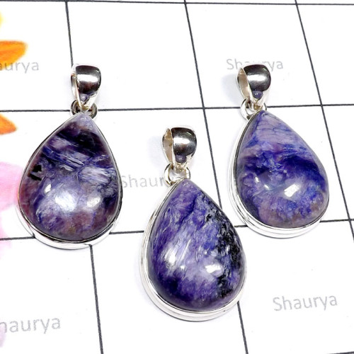 Charoite O - CRT993-Cab Charoite 925 Silver Manufacturer 3 Pcs Wholesale Pend