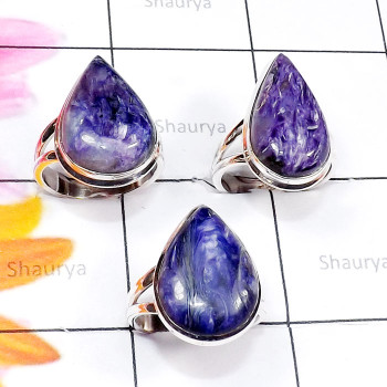 Charoite C - CRT992-925 Sterling Silver 3 Pcs Cab Charoite Trendy Ring