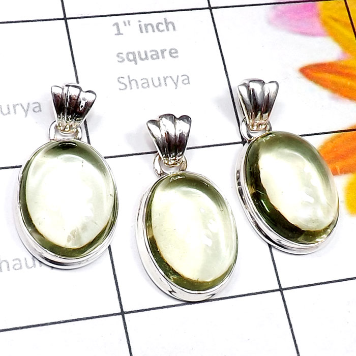 Green Amethyst B - SVP913-Semiprecious Cab Green Amethyst 925 Silver 3 Pcs Trendy P Green Amethyst B - SVP913-Semiprecious Cab Green Amethyst 925 Silver 3 Pcs Trendy P