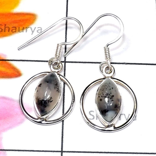 Dendritic Agate D - SDE836-Cab Gemstone Made in 925 Silver Lightweight Designer Earr Dendritic Agate D - SDE836-Cab Gemstone Made in 925 Silver Lightweight Designer Earr