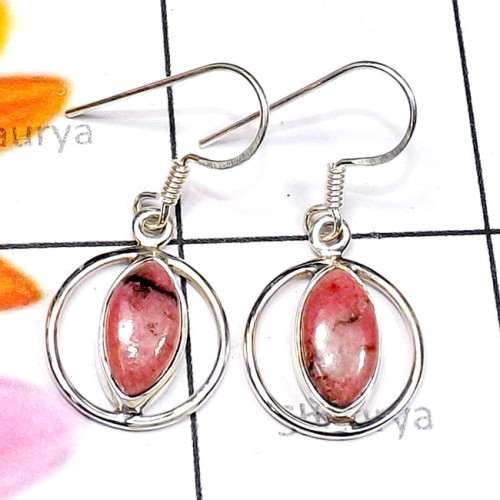 Rodonite E - SDE836-Cab Gemstone Made in 925 Silver Lightweight Designer Earr Rodonite E - SDE836-Cab Gemstone Made in 925 Silver Lightweight Designer Earr