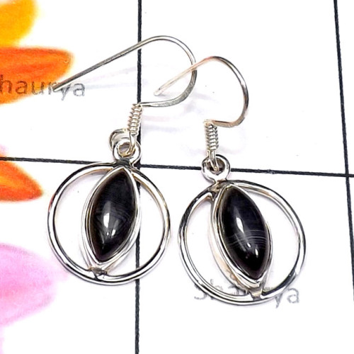 Banded Onyx F - SDE836-Cab Gemstone Made in 925 Silver Lightweight Designer Earr Banded Onyx F - SDE836-Cab Gemstone Made in 925 Silver Lightweight Designer Earr