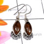Smokey cab A - SDE835-Semiprecious Cab Gemstone 925 Silver Trendy Designer Earr