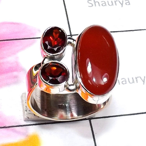 Red Onyx C - CLR957-Semiprecious Cut n Cab Gemstone 925 Silver Adjustable Clu