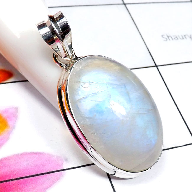 Rainbow Moonstone E - RNB995-Sterling 925 Silver Cab Rainbow Moonstone Gemstone Handma Rainbow Moonstone E - RNB995-Sterling 925 Silver Cab Rainbow Moonstone Gemstone Handma