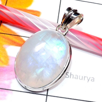 Rainbow Moonstone O - RNB995-Sterling 925 Silver Cab Rainbow Moonstone Gemstone Handma