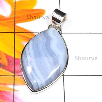 Blue lace Agate D - BLC994-Blue Lace Agate Cab 925 Sterling Silver Handmade Fancy Pe