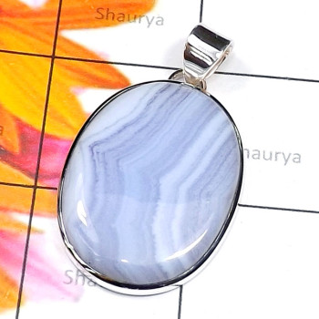 Blue Lace Agate F - BLC993-Stunning Wholesale Pendant with 925 Sterling Silver n Blu