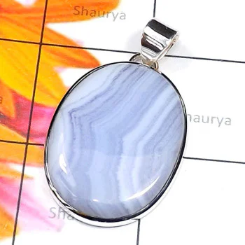 Blue Lace Agate F - BLC993-Stunning Wholesale Pendant with 925 Sterling Silver n Blu